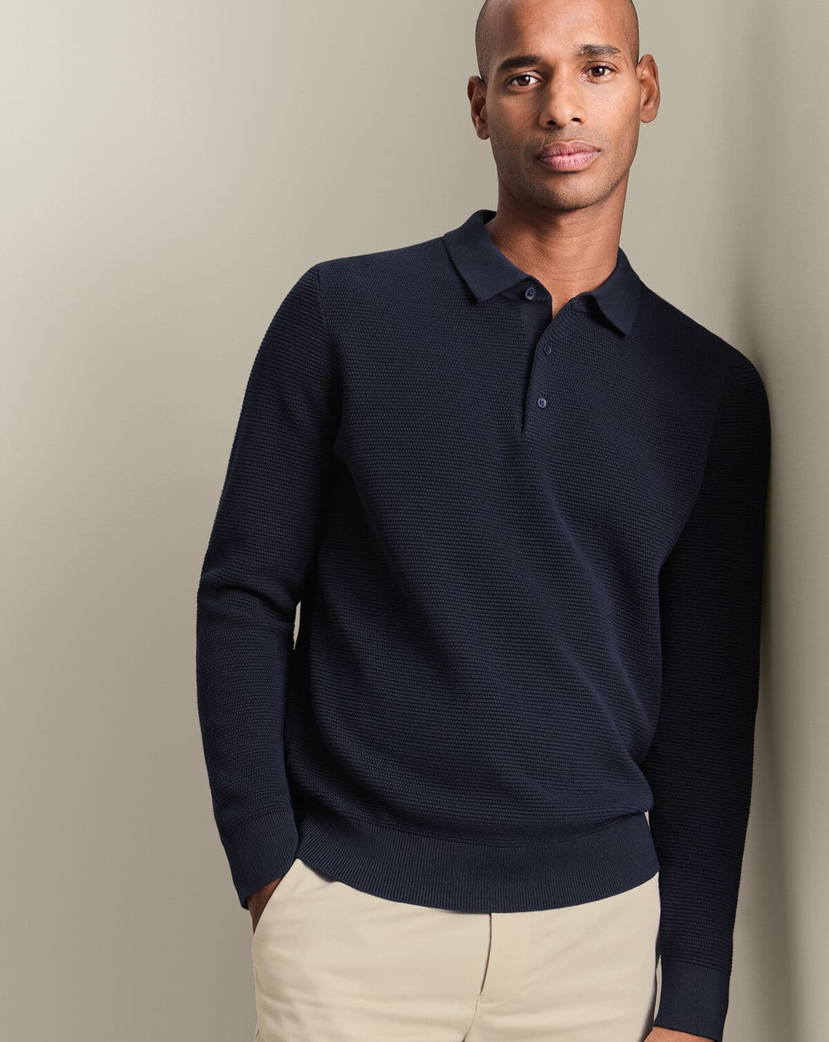 Поло Cotton Long Sleeve Textured Knitted – Тёмно-синее 1