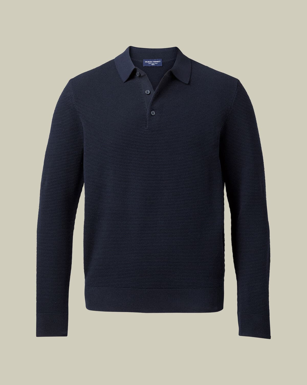 Поло Cotton Long Sleeve Textured Knitted – Тёмно-синее 3